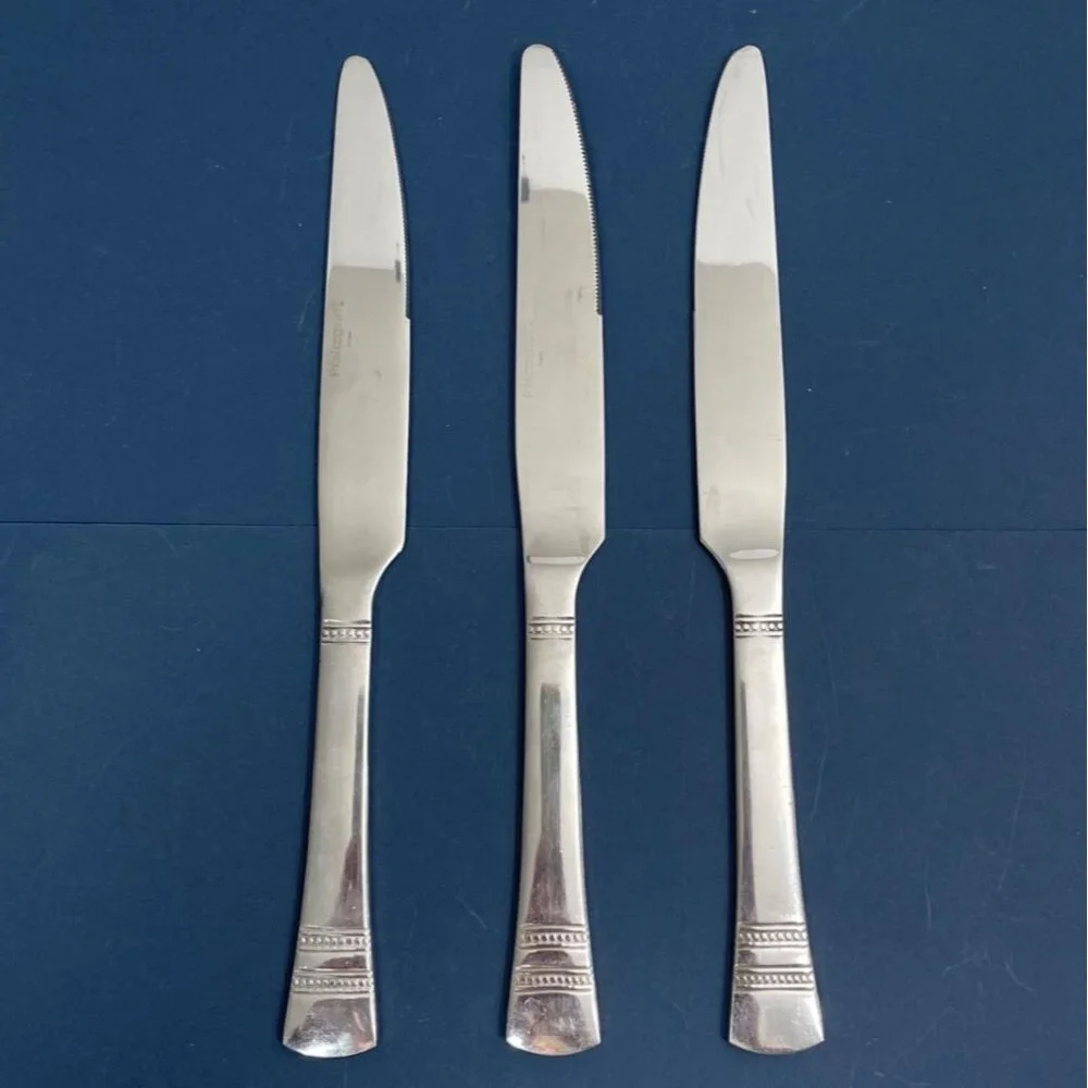 Vtg Pfaltzgraff Kensington Sapphire Bay Set 3 Dinner Knives Stainless Flatware